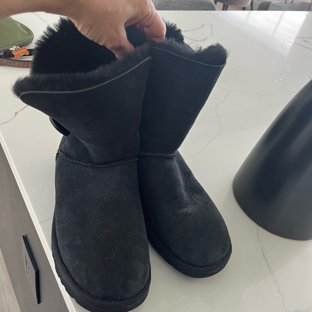 Black Ugg Booties With A Button On Side. Good Con… - image 1